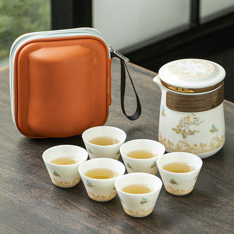 德化白瓷旅行茶具套组可携式随行户外泡茶简约一壶四杯六杯快客杯