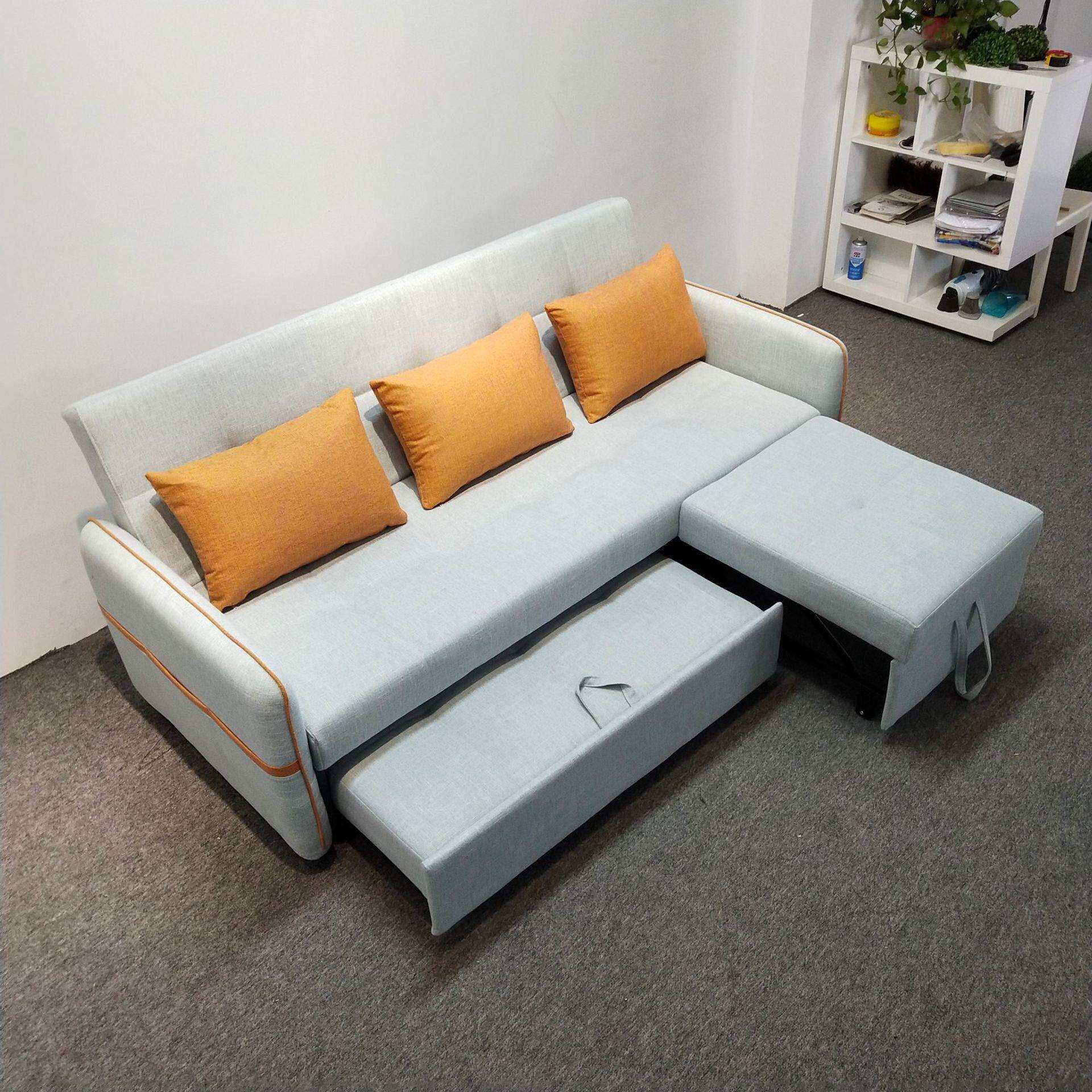 布艺沙发床两用可折叠三人位隐藏拖拉贵妃位小户型公寓白色沙发床