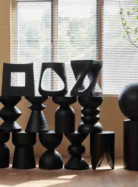 式9VGLC欧闲实木家用墩子碳化黑色原木凳子民宿展厅木摆件桩根雕