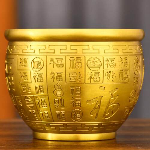 纯黄铜百福米缸故宫缸聚宝盆摆件客厅家居店铺公司开业礼品工艺品