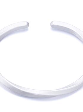 高档银手莫镯子男女999比乌斯古法银手环白情侣纯开口刻字情人节