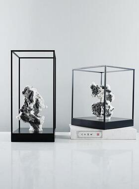 新中式简约铁艺展示架太湖石寿山石软装样板房展厅会所摆件