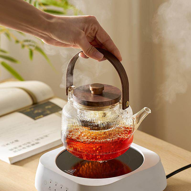 玻璃煮茶壶竖纹茶具套装电陶炉煮茶器下午围炉蒸泡白茶提梁烧水壶