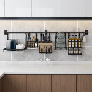 黑色不锈钢可折叠碗架沥水架壁挂式碗碟筷沥水篮免打孔锅盖刀板架