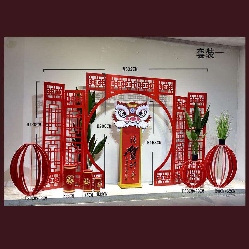 复古中式门窗大型美陈场景布置元旦新年春节装饰品创意陈列摆件