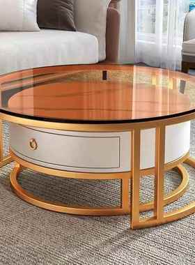 岩板茶几客奢厅家简约36183圆形小桌子大石轻现网红小户型茶用几