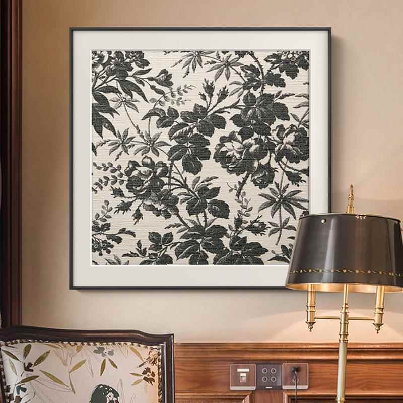 美复古客厅餐厅玄关装画饰欧式走廊浪壁画法式轻奢挂画漫式花黑白