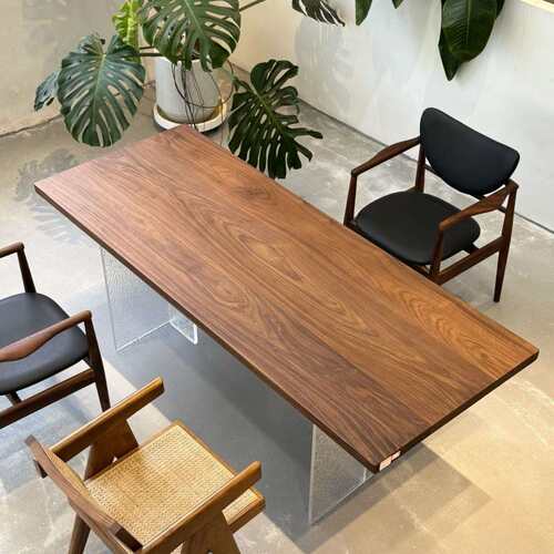 鼓歌全实木原木大板茶桌椅组合办公桌整块黑胡桃木餐桌家用吃饭桌