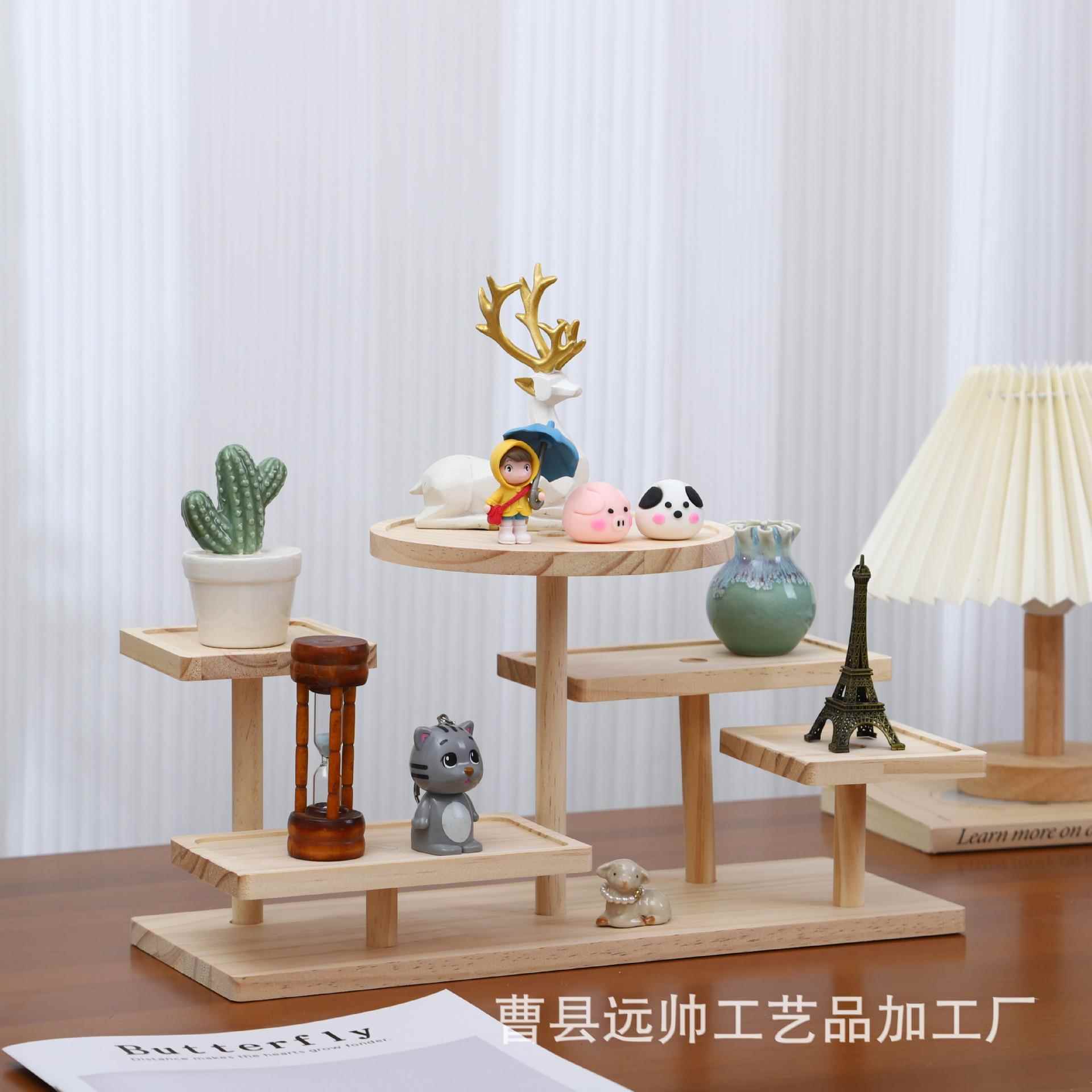 花-架多层梯置物架木桌面收纳化妆实品摆件整阶架盲盒摆件理支架