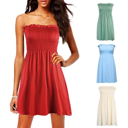 Dress, chest wrapped beach dress, strapless dress