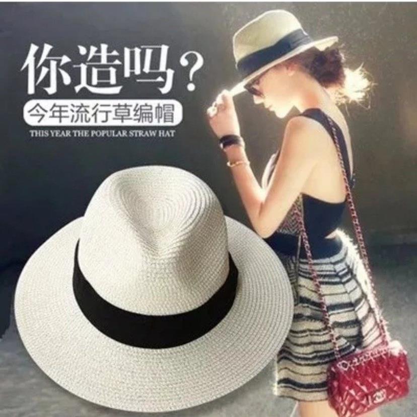 法国新款女夏刘涛同款百搭礼帽休闲遮阳爵士草帽出游度假沙滩帽子