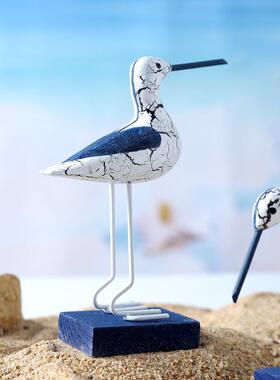 地中海木质创意裂纹海鸟装饰品拍摄道具家居玄关客厅酒柜桌面摆件