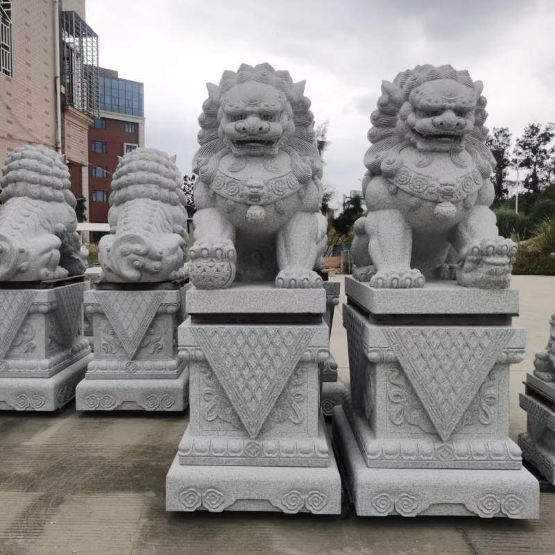 石狮子门口一对摆件芝麻灰北狮南狮雕塑精雕石头狮子祠堂厂区用