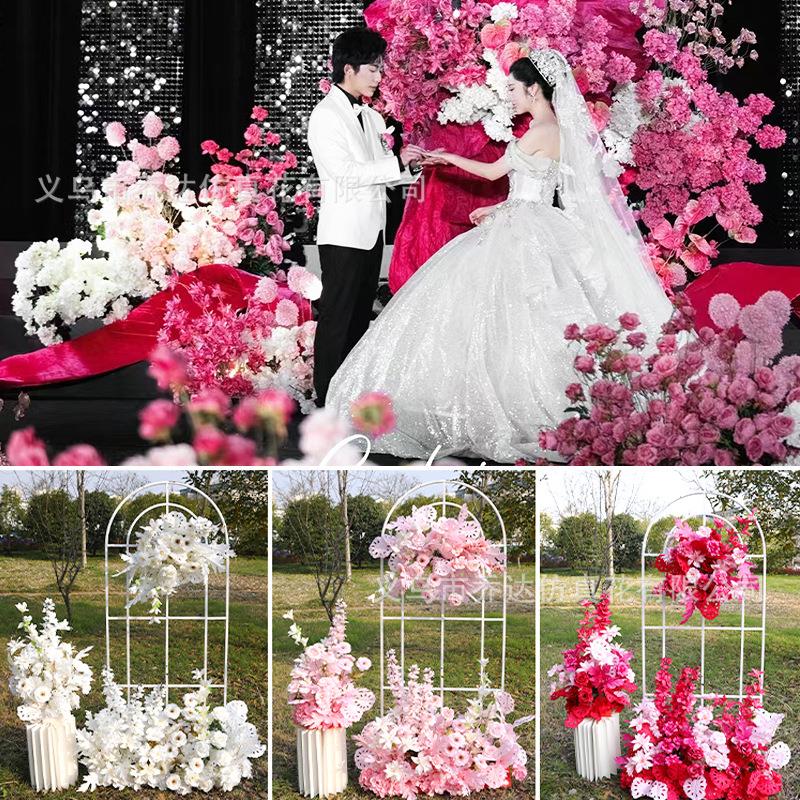 婚庆千代兰仿真花排布玫红森系礼场色地排花景置地排花订婚背景装