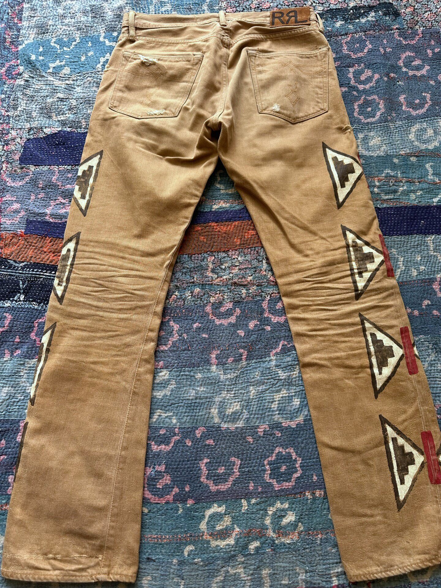 RRL Limited Hand-Painted Brown Distressed Jeans — front