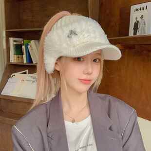 秋冬保暖护耳针织鸭舌帽子2024年新爆款女士韩版冬季空顶棒球帽潮