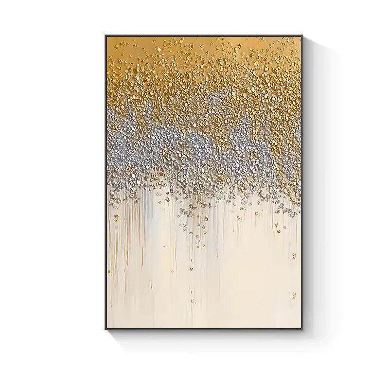 璀璨金黄星空油画大芬村入户玄关画挂画轻奢风走廊过道艺术装饰画