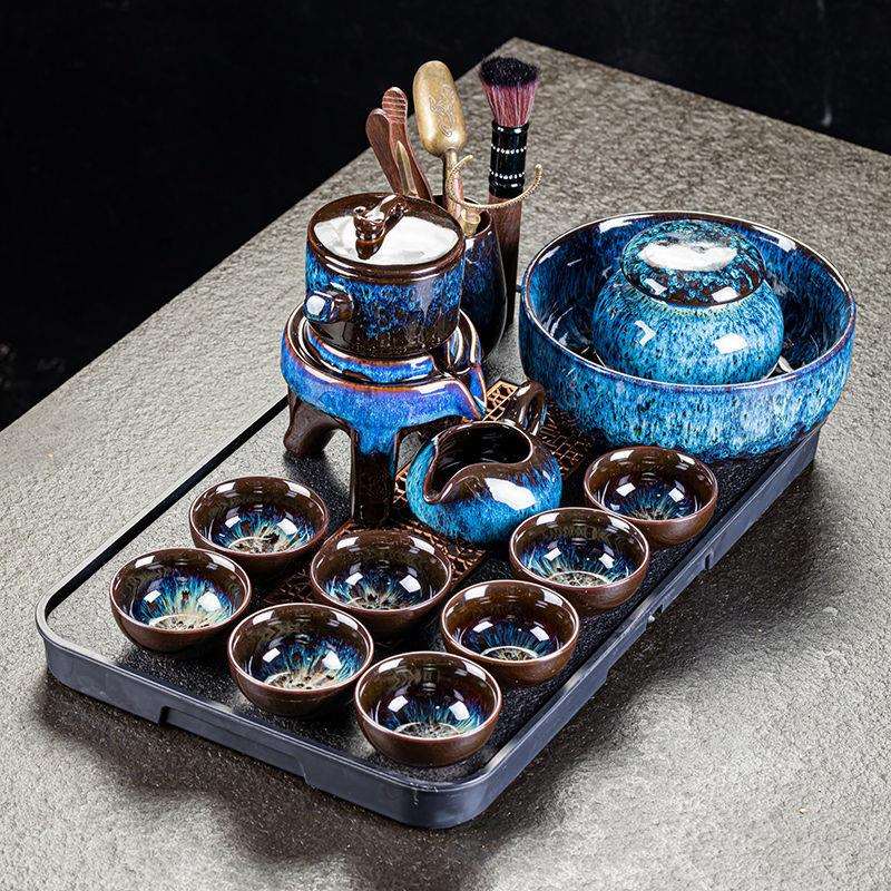 茶具全套懒人石磨窑变半自动套装家用整套简约功夫泡茶器茶杯陶瓷