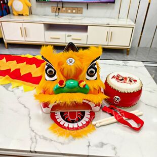 小孩舞狮子整套6寸9寸幼儿园表演道具小狮头佛山狮醒狮塑料舞狮鼓