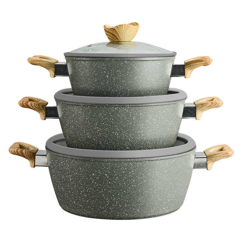 大理石麦饭石不粘锅商务礼品家用西式煎锅炒锅汤锅套装pots