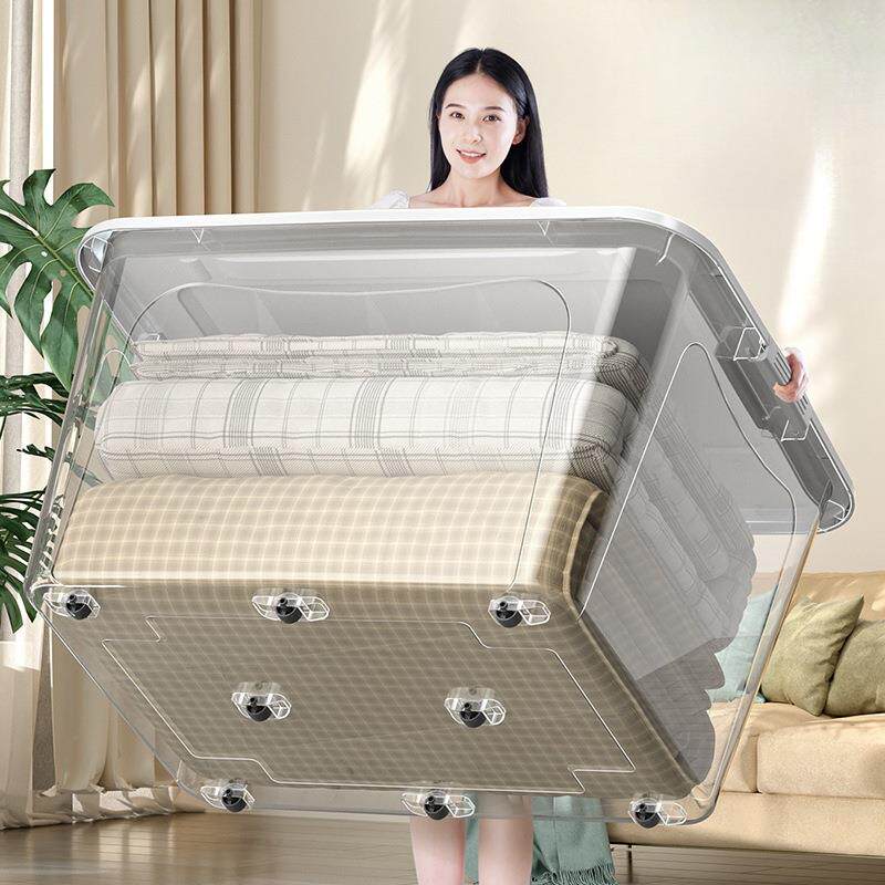 透明收纳箱全透整理箱带轮子家用衣服塑料加厚大容量超大储物箱子