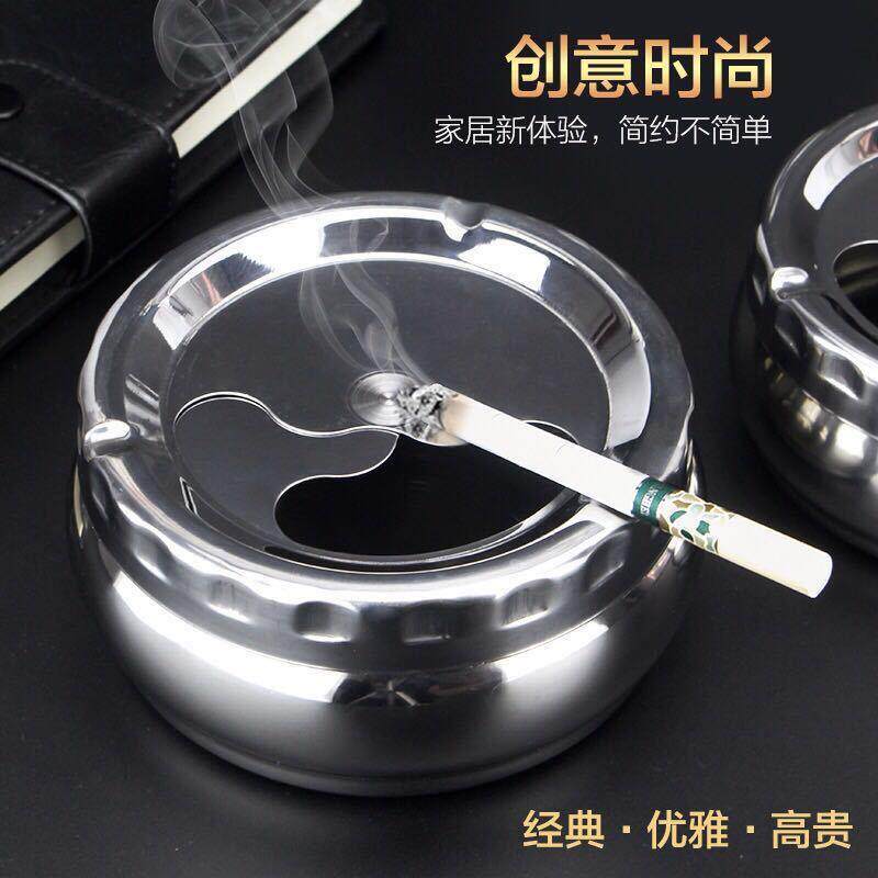 厂家现货家用不锈钢烟灰缸带盖旋转防风创意烟缸广告促销礼品