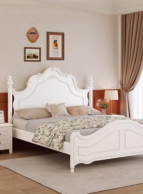 美式复古实木床.18雕花黑色主卧m室高双人婚床MZO端储物高箱床新