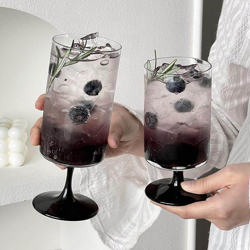 果汁高脚杯家用高颜值女夏天玻璃果茶杯苏打饮料气泡水杯饮品杯子