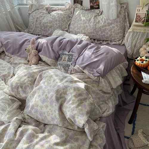 2025韩系小花卉花边水洗棉四件套小清新宿舍床上四件套床单床笠款