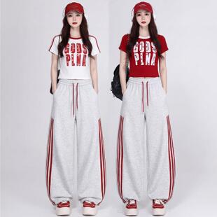 街舞潮牌爵士舞穿搭运动套装jazz休闲运动长裤女嘻哈宽松舞蹈服装