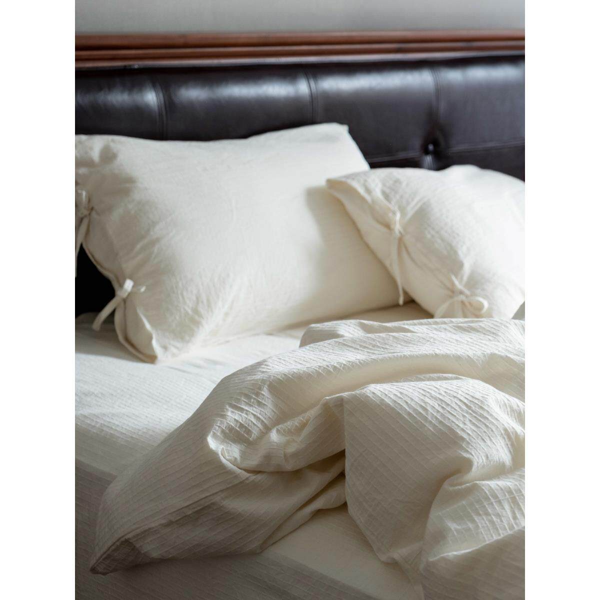 正品原类棉染色四件套全棉不纯棉A简出口日式约民宿白色被罩床单4