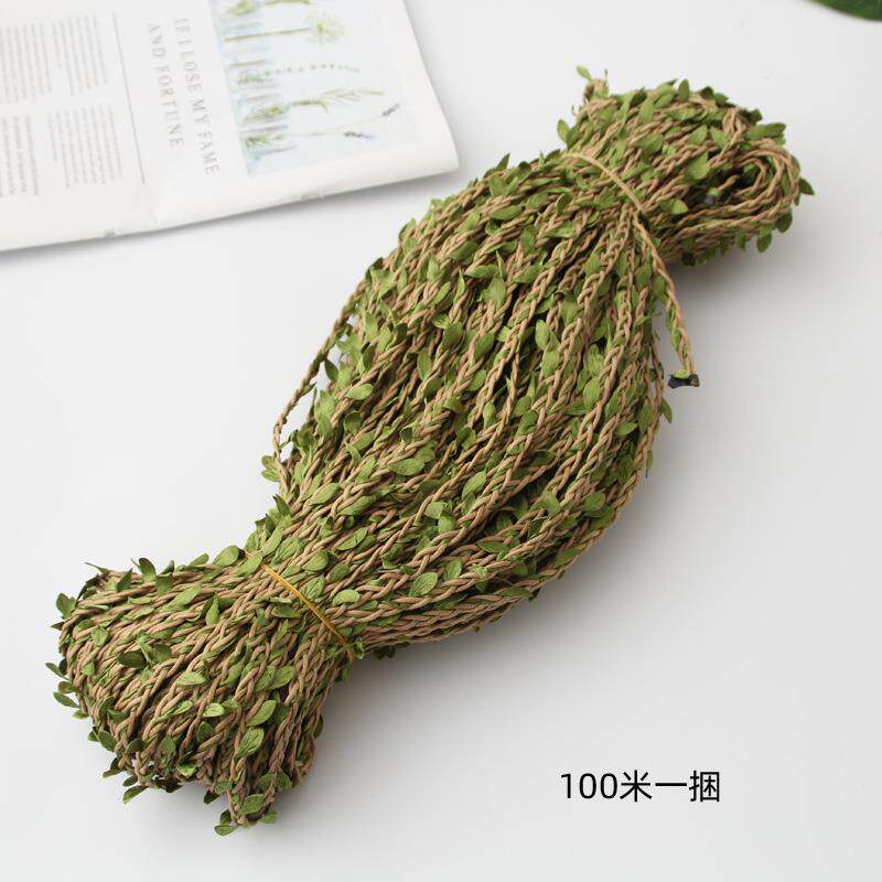 森系彩色蜡绳线仿真绿树叶藤条 绿叶辫子麻绳 diy树叶花束捆扎绳