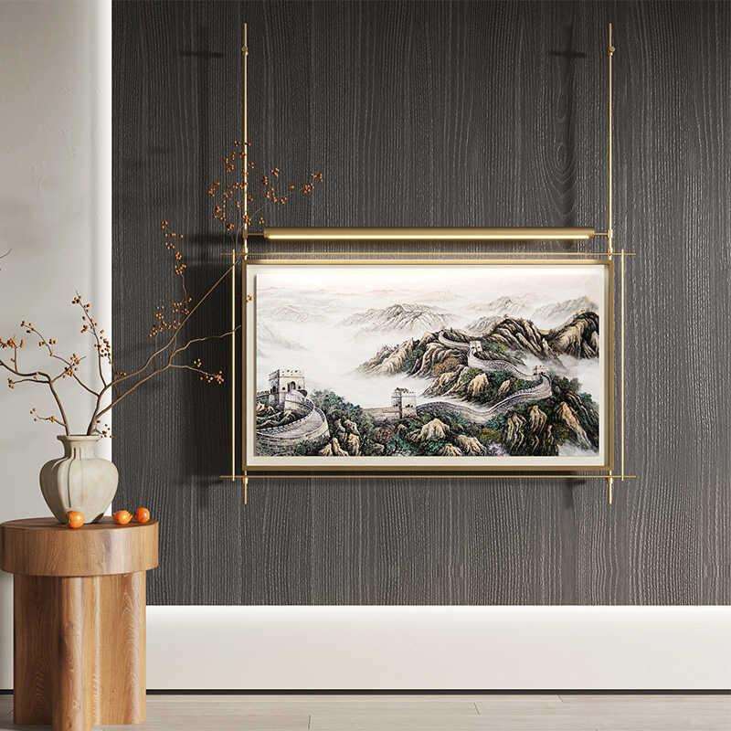 金属装饰画客厅新中式画玄关国墙面创意挂件吊杆立体壁饰挂画壁灯