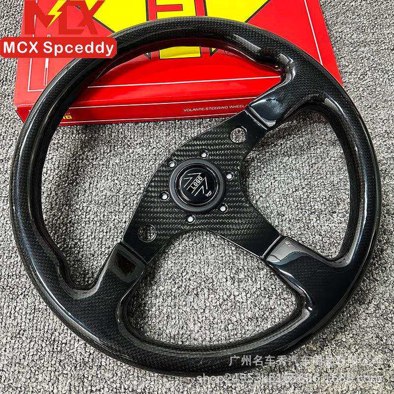 新款 汽车改装通用全碳纤维方向盘 14寸平款芝麻全碳赛车转向盘