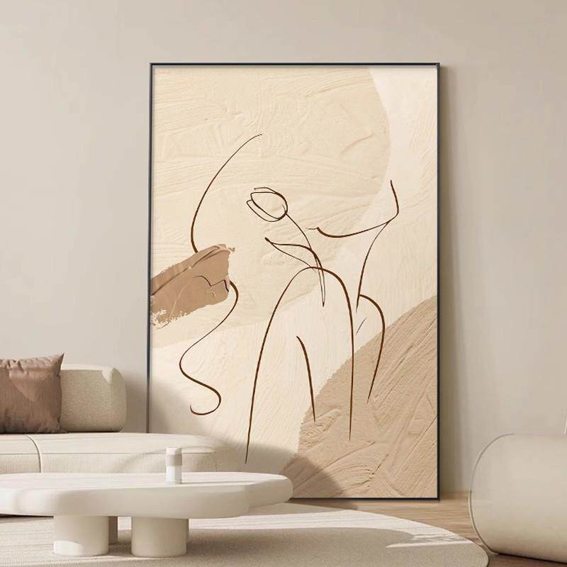 奶油风客厅装饰画简约抽象艺术人物沙发背景大幅壁画玄关过道挂画