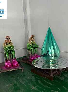 玻璃钢源头厂家制作电镀水滴水波纹雕塑摆件酒店大厅创意美陈装置