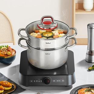 德国菲仕朗不锈钢蒸锅1810加厚复合底双层蒸锅加深炖汤锅蒸锅24cm