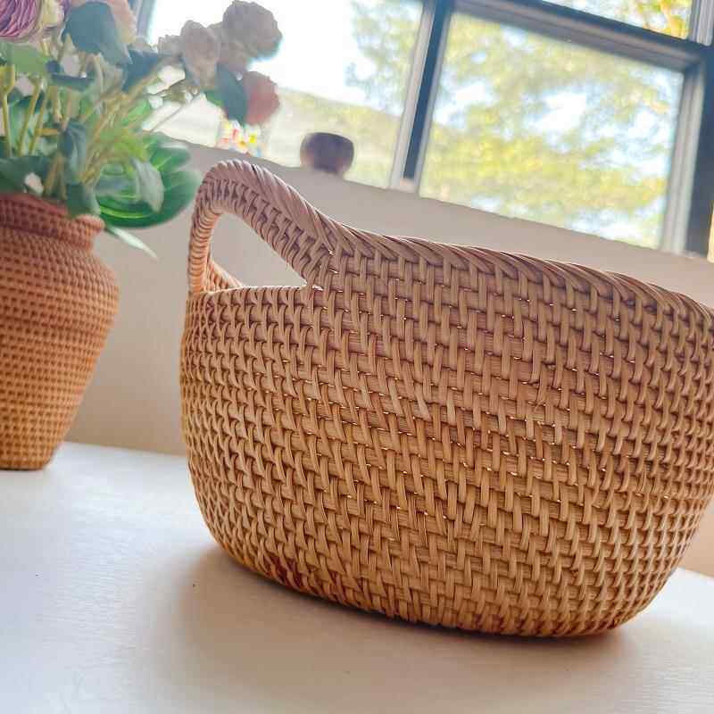越一南藤编纳收筐水果篮杂物收筐真藤秋藤编纳织家居意创提耳篮子