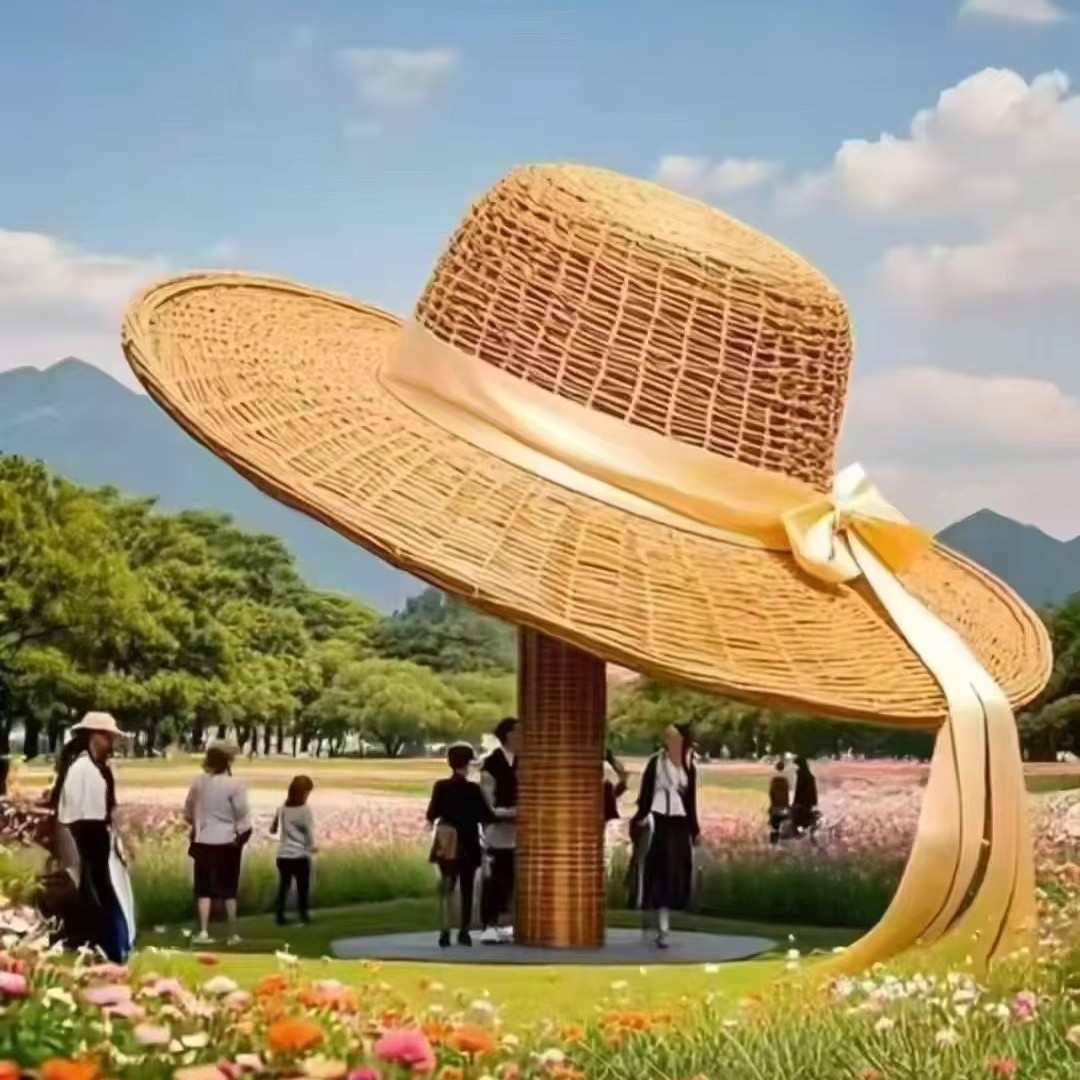 网红巨型草帽户外大型装饰摆件打卡道具仿真绿雕巨型草帽室外