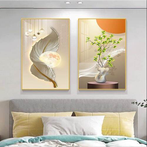 轻奢简约现代卧室装饰画 画主卧床头背景墙2023新款酒店民宿两联