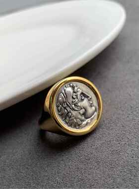 情侣戒指大力神古币希腊个性创意嘻哈人头像男女复古饰品金币对戒