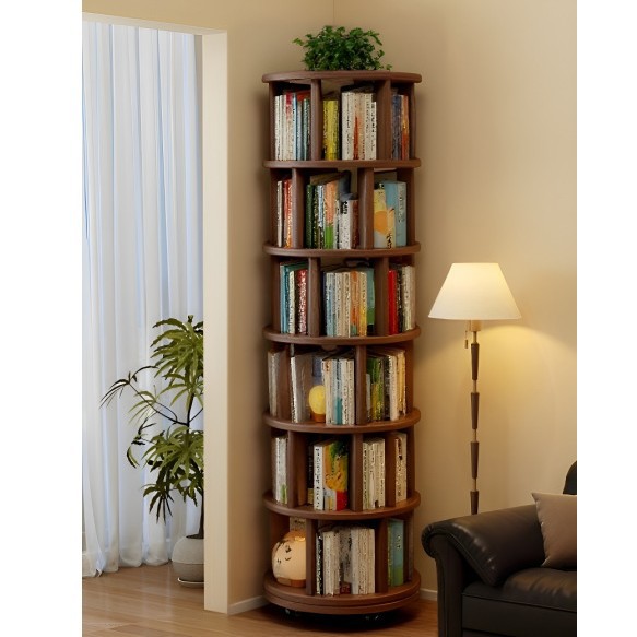 旋转书架客厅一体靠墙轮子书架