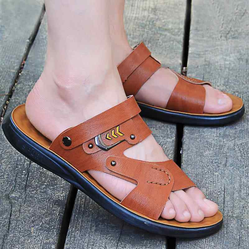 新款鞋男潮202鞋5新款开 车皮凉鞋凉滑防男士拖鞋休闲 两用沙滩夏