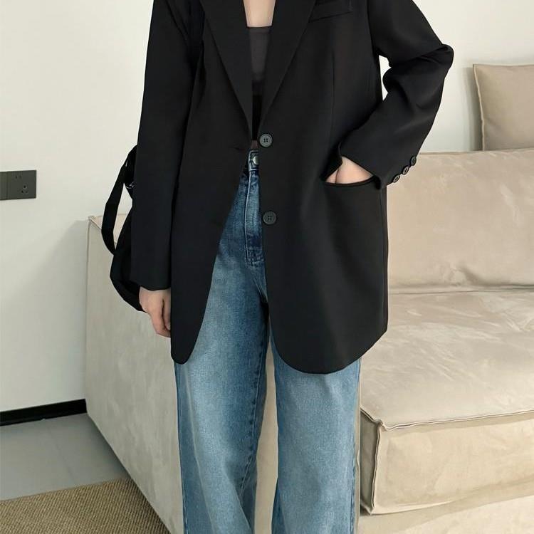 SOLAR/oversize黑色西装外套女春秋装小个子宽松韩版休闲小众西服