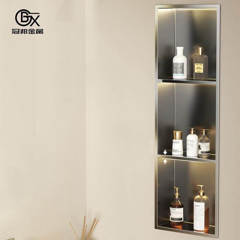 壁龛嵌入式浴室卫生间装饰柜多层带发光灯带物品置放不锈钢壁龛柜