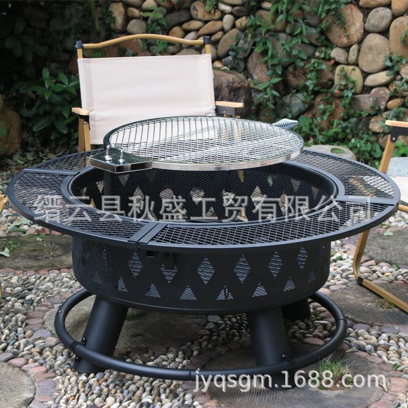 烤盘可转动烧烤篝火盆炉子庭院烧烤炉圆形户外炭火围炉煮茶烤炉
