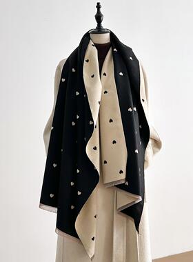Women Heart Print Double Sided Scarf Woven Fitted Fall