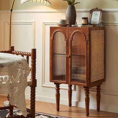 罗马边柜餐边柜客厅沙发旁边的边柜玻璃展示柜法式侧边柜卧室