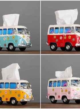 美式复古冲浪滑板巴士纸巾盒创意汽车纸巾抽纸盒铁艺模型摆件