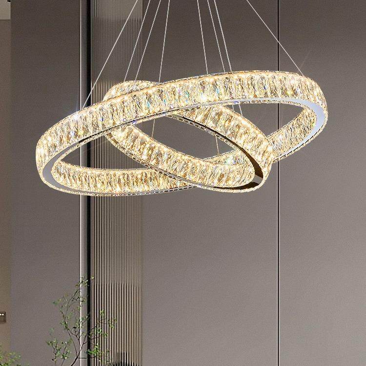 客厅吊灯意式轻奢圆环客厅灯现代简约卧室灯具餐厅大厅高端水晶灯